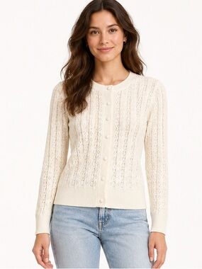 And Now This Cream Pointelle Button Front Cardigan Size XS